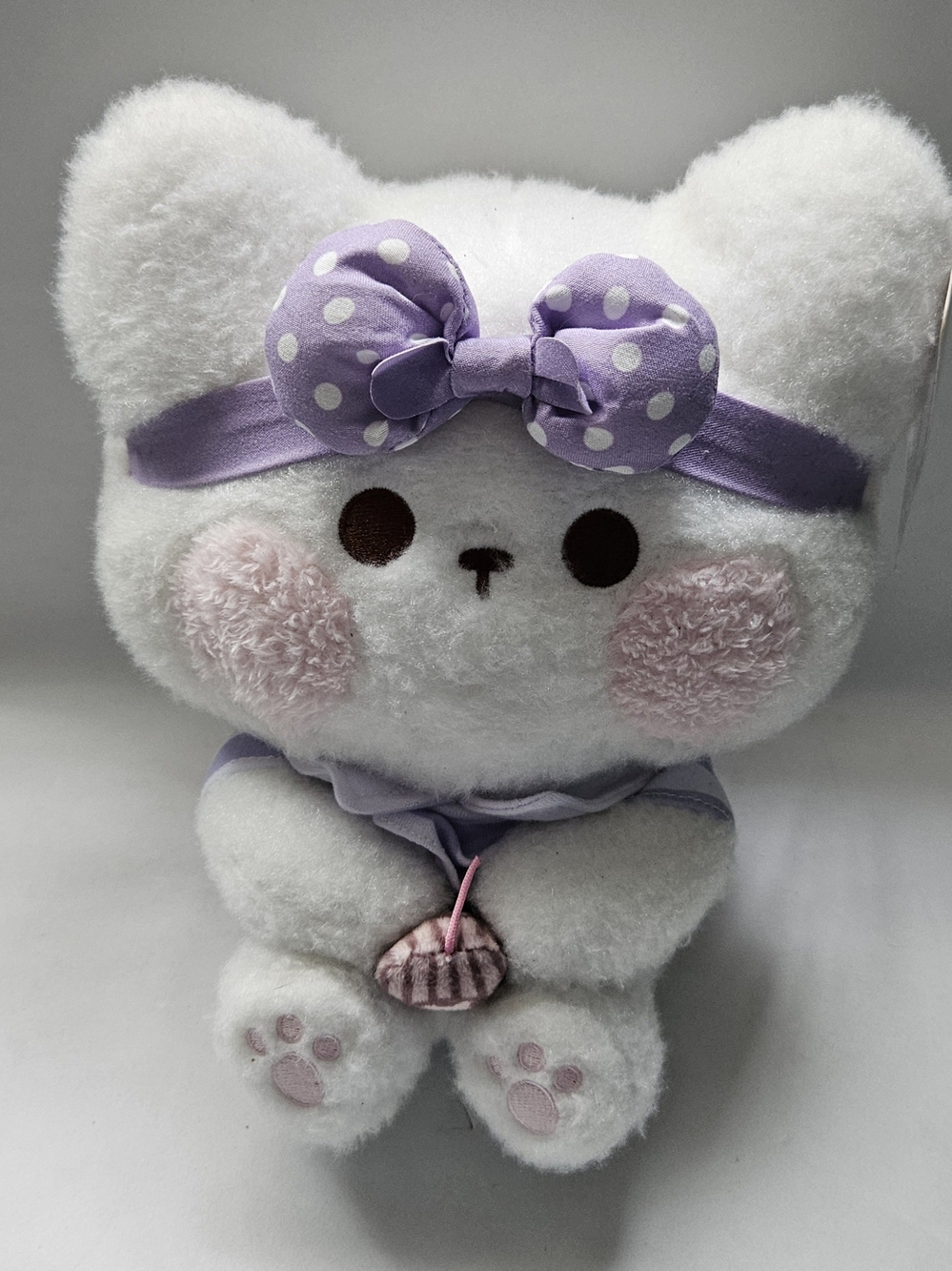 Plush White Purple Polka Dot Bow - 9 " Soft Cuddly Stuffed Animal